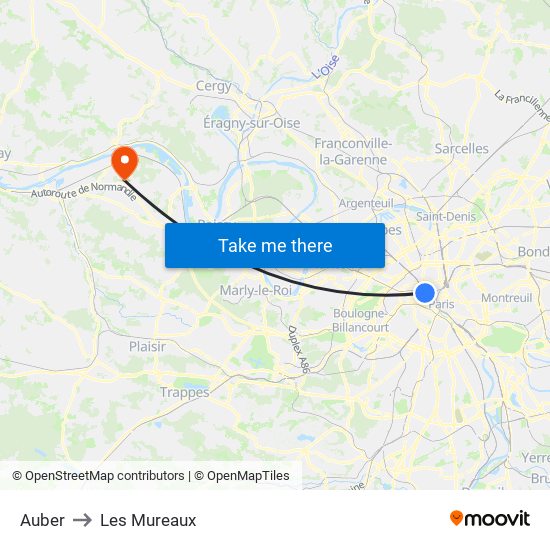 Auber to Les Mureaux map
