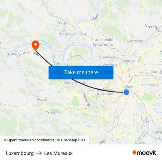 Luxembourg to Les Mureaux map