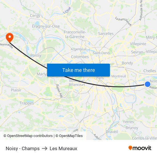Noisy - Champs to Les Mureaux map