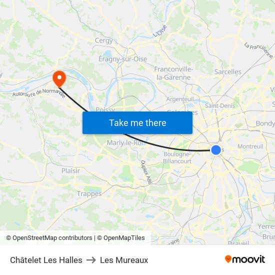 Châtelet Les Halles to Les Mureaux map