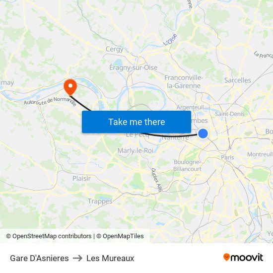 Gare D'Asnieres to Les Mureaux map