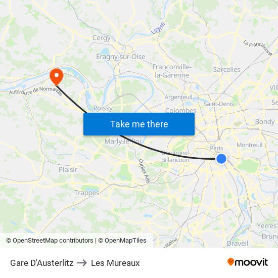Gare D'Austerlitz to Les Mureaux map