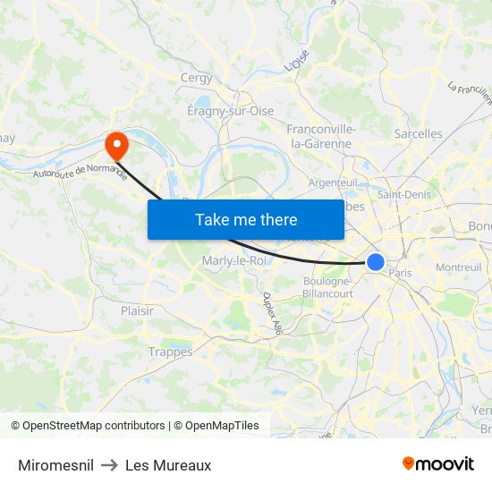 Miromesnil to Les Mureaux map
