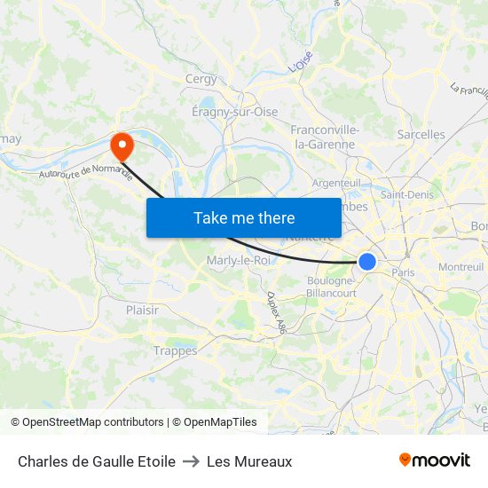 Charles de Gaulle Etoile to Les Mureaux map