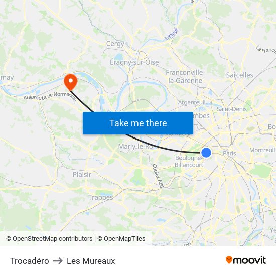Trocadéro to Les Mureaux map