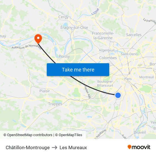 Châtillon-Montrouge to Les Mureaux map