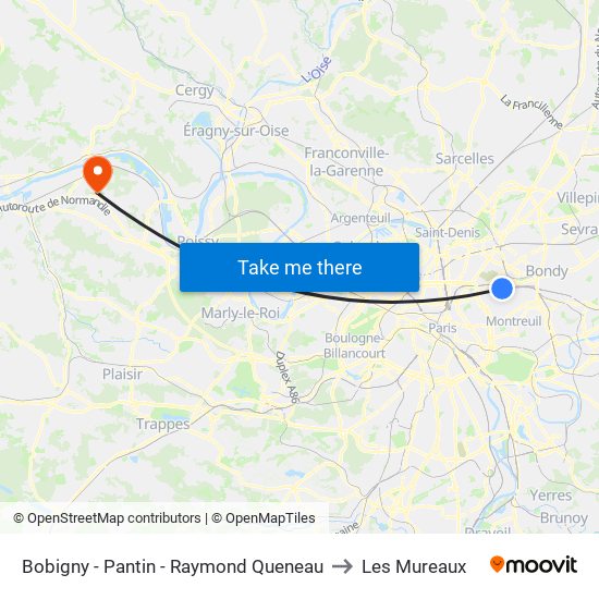 Bobigny - Pantin - Raymond Queneau to Les Mureaux map