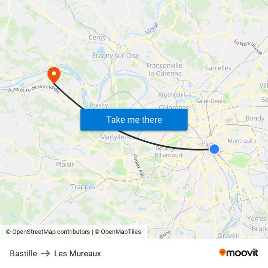 Bastille to Les Mureaux map