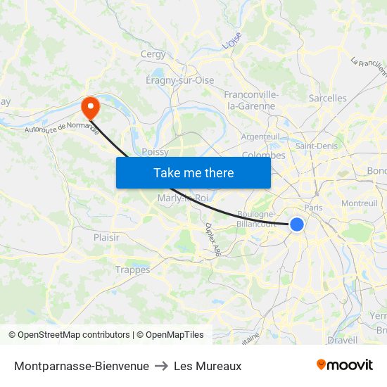Montparnasse-Bienvenue to Les Mureaux map