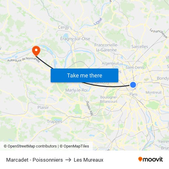 Marcadet - Poissonniers to Les Mureaux map