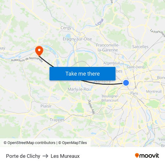 Porte de Clichy to Les Mureaux map