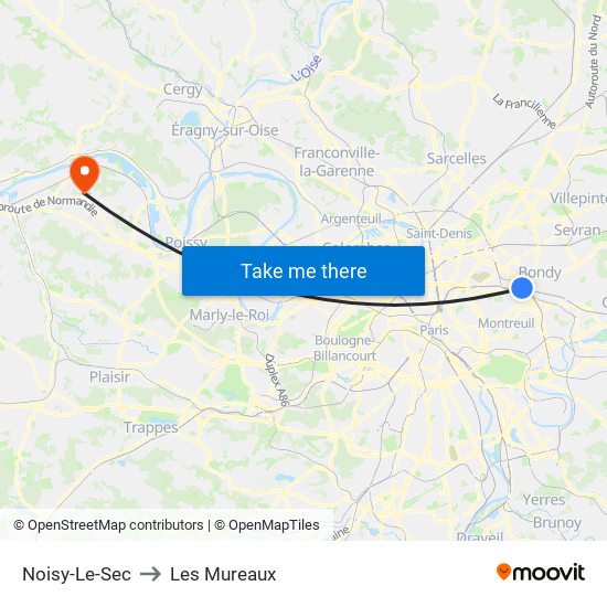 Noisy-Le-Sec to Les Mureaux map