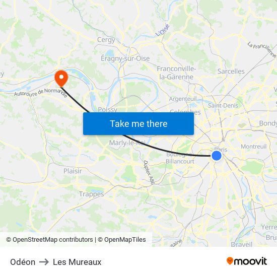 Odéon to Les Mureaux map