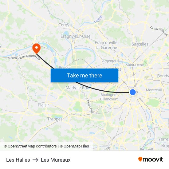 Les Halles to Les Mureaux map