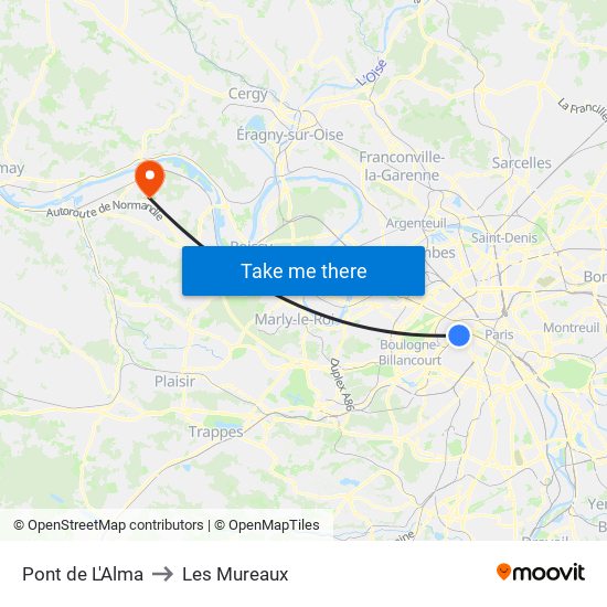 Pont de L'Alma to Les Mureaux map