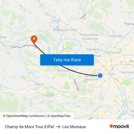 Champ de Mars Tour Eiffel to Les Mureaux map