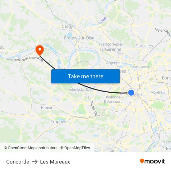 Concorde to Les Mureaux map