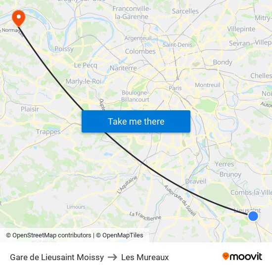 Gare de Lieusaint Moissy to Les Mureaux map