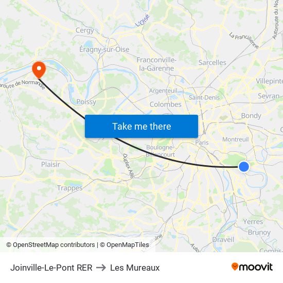 Joinville-Le-Pont RER to Les Mureaux map