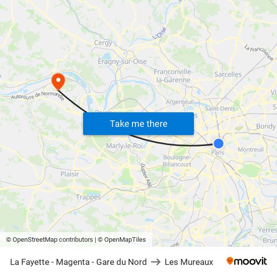 La Fayette - Magenta - Gare du Nord to Les Mureaux map