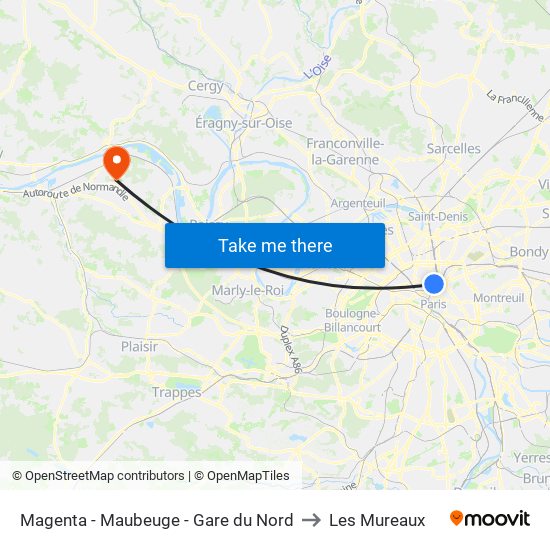 Magenta - Maubeuge - Gare du Nord to Les Mureaux map