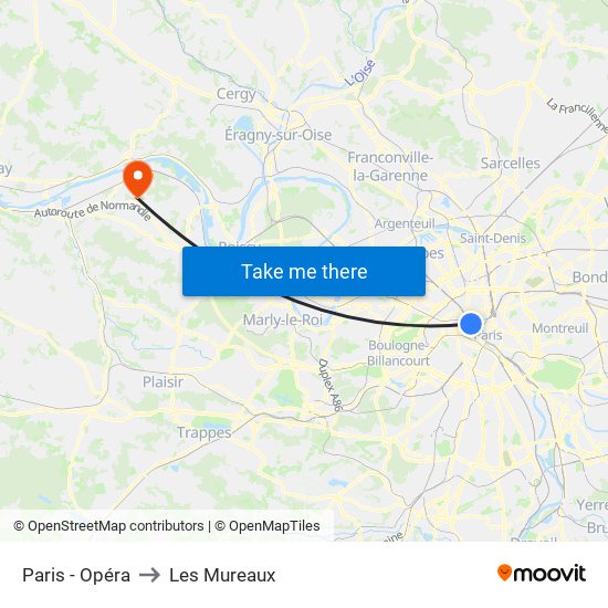Paris - Opéra to Les Mureaux map