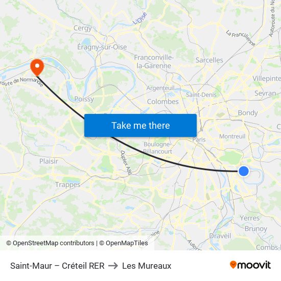 Saint-Maur – Créteil RER to Les Mureaux map