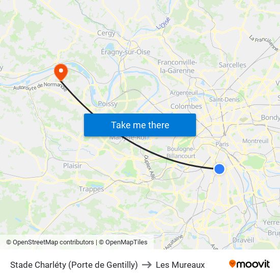 Stade Charléty (Porte de Gentilly) to Les Mureaux map