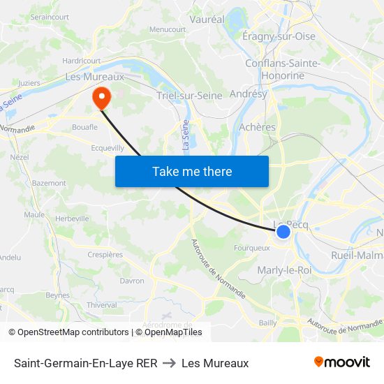 Saint-Germain-En-Laye RER to Les Mureaux map
