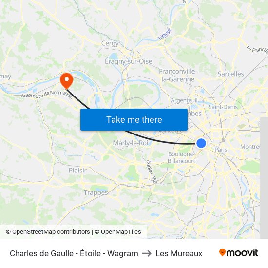 Charles de Gaulle - Étoile - Wagram to Les Mureaux map