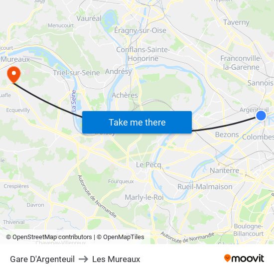 Gare D'Argenteuil to Les Mureaux map