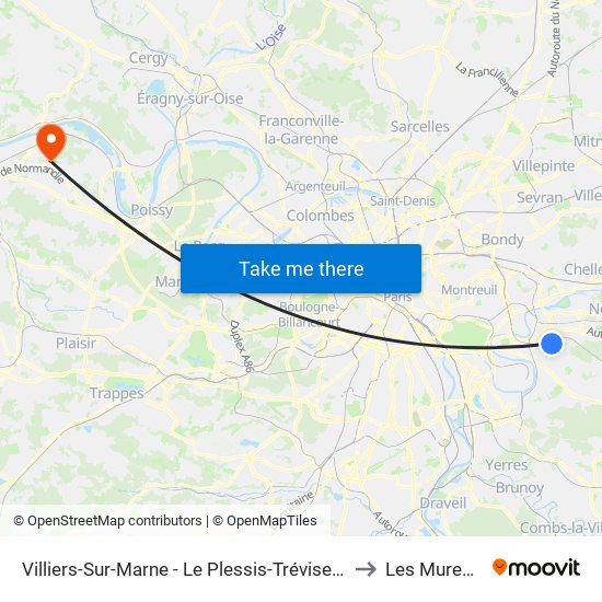 Villiers-Sur-Marne - Le Plessis-Trévise RER to Les Mureaux map