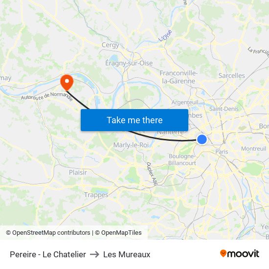 Pereire - Le Chatelier to Les Mureaux map