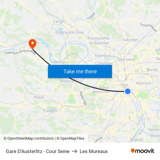 Gare D'Austerlitz - Cour Seine to Les Mureaux map