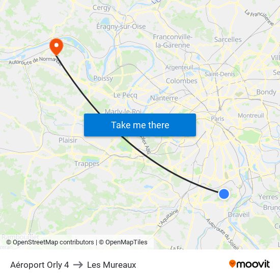 Aéroport Orly 4 to Les Mureaux map