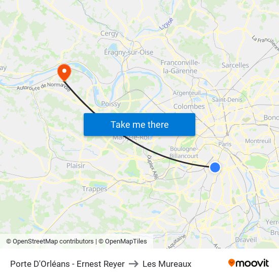 Porte D'Orléans - Ernest Reyer to Les Mureaux map