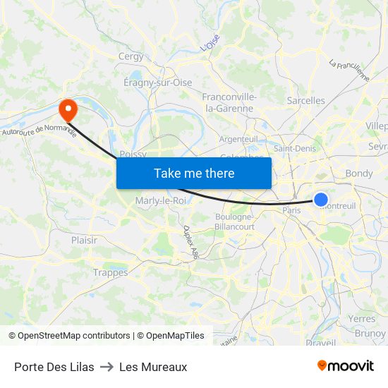 Porte Des Lilas to Les Mureaux map