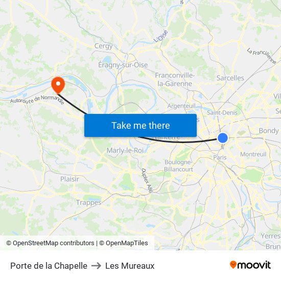 Porte de la Chapelle to Les Mureaux map