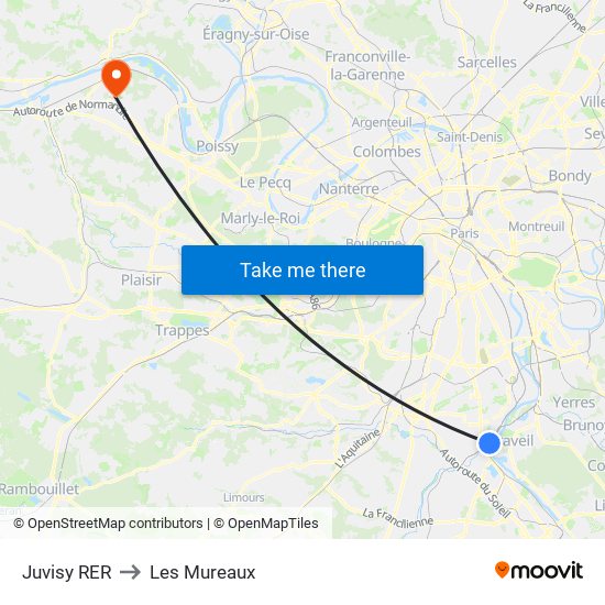 Juvisy RER to Les Mureaux map