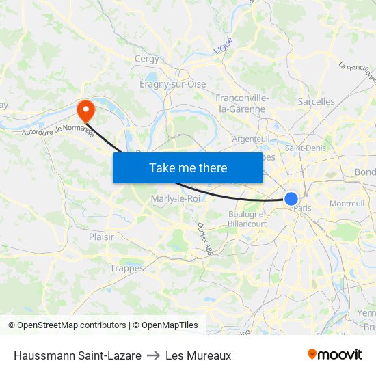 Haussmann Saint-Lazare to Les Mureaux map