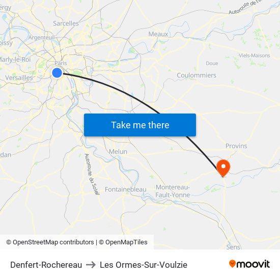 Denfert-Rochereau to Les Ormes-Sur-Voulzie map