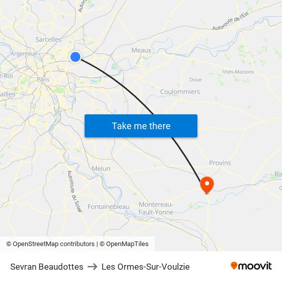 Sevran Beaudottes to Les Ormes-Sur-Voulzie map