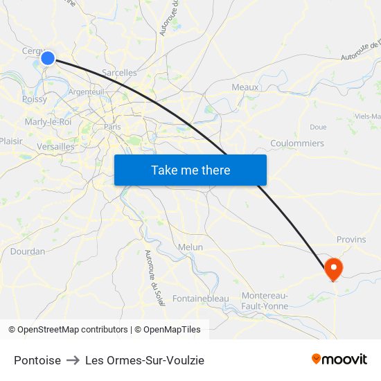 Pontoise to Les Ormes-Sur-Voulzie map