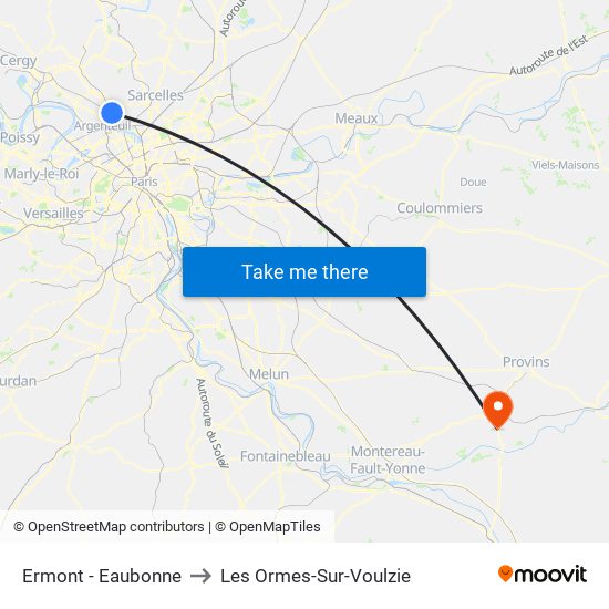 Ermont - Eaubonne to Les Ormes-Sur-Voulzie map