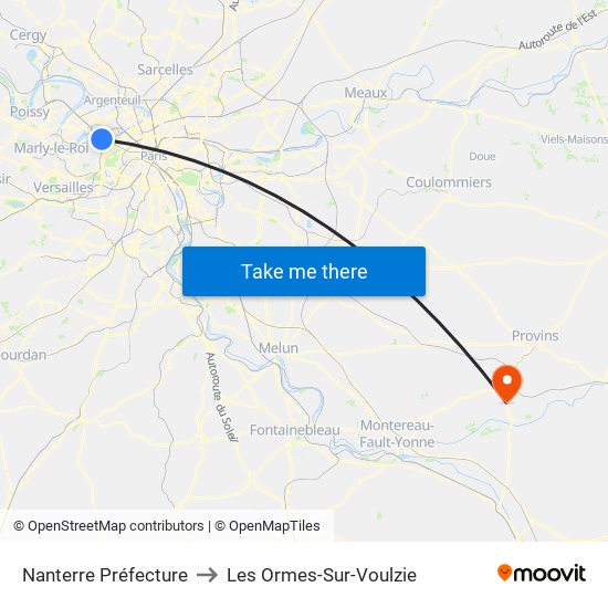 Nanterre Préfecture to Les Ormes-Sur-Voulzie map