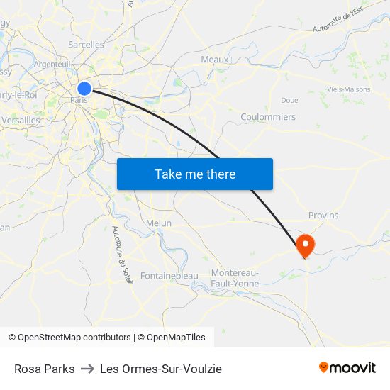 Rosa Parks to Les Ormes-Sur-Voulzie map