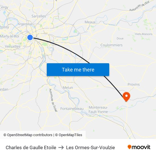 Charles de Gaulle Etoile to Les Ormes-Sur-Voulzie map