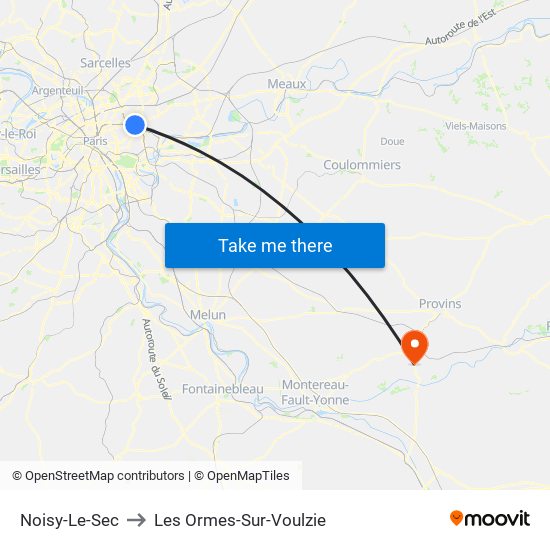 Noisy-Le-Sec to Les Ormes-Sur-Voulzie map