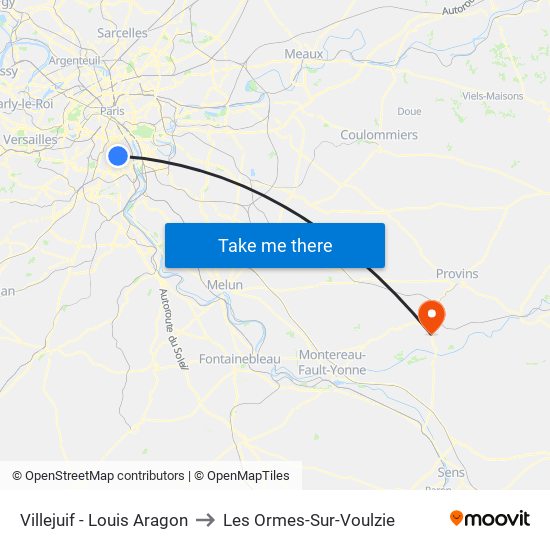 Villejuif - Louis Aragon to Les Ormes-Sur-Voulzie map