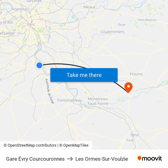 Gare Évry Courcouronnes to Les Ormes-Sur-Voulzie map